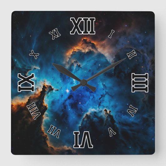 Blue Nebula Clouds AI Concept Art van Xzendor7 Vierkante Klok (Voorkant)