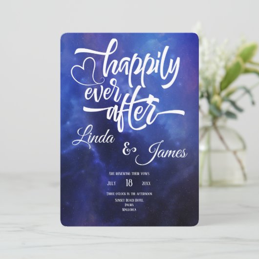 Blue Nebula Typography Invitation Kaart (Staand voorkant)