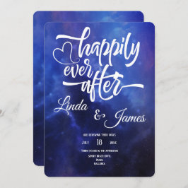 Blue Nebula Typography Invitation Kaart