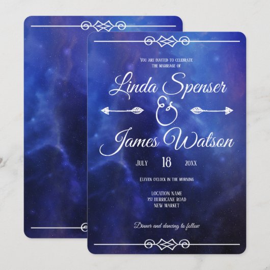Blue Nebula Wedding Uitnodiging (Voorkant / Achterkant)