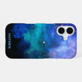 Blue Nebulous Cool Galaxy Personalised iPhone 16 Hoesje (Achterkant horizontaal)