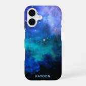 Blue Nebulous Cool Galaxy Personalised iPhone 16 Hoesje (Achterkant)