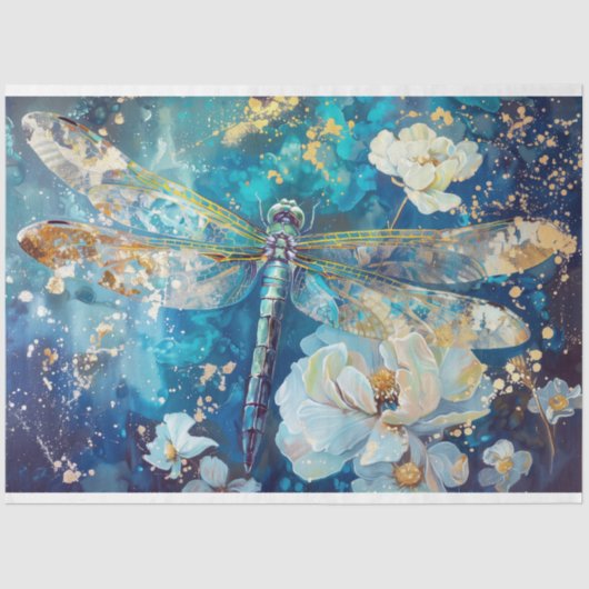 Blue Nebulous Dragonfly Bloemen Decoupage Tissuepapier (Voorkant)