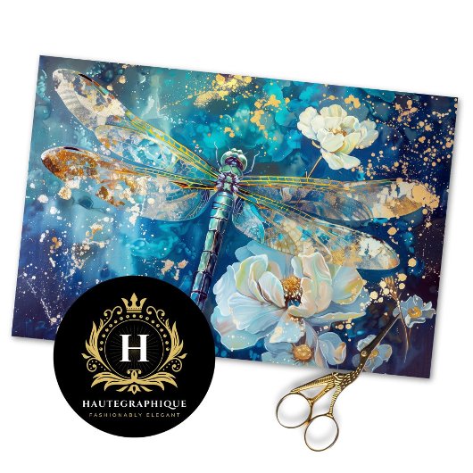 Blue Nebulous Dragonfly Bloemen Decoupage Tissuepapier