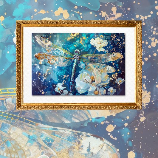 Blue Nebulous Dragonfly Bloemen Decoupage Tissuepapier