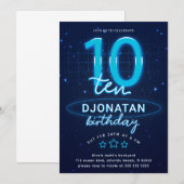 Blue Neon 10th Birthday Party Laten we gloed gek w Kaart (Voorkant / Achterkant)