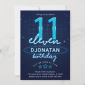 Blue Neon 11th Birthday Party Laten we gloed gek w Kaart (Voorkant)