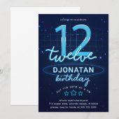 Blue Neon 12th Birthday Party Laten we gloed gek w Kaart (Voorkant / Achterkant)