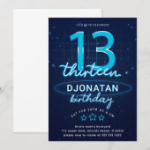 Blue Neon 13th Birthday Party Laten we gloed gek w Kaart (Voorkant / Achterkant)