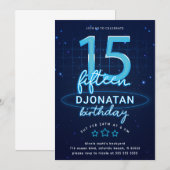 Blue Neon 15th Birthday Party Let's Glow Crazy Kaart (Voorkant / Achterkant)