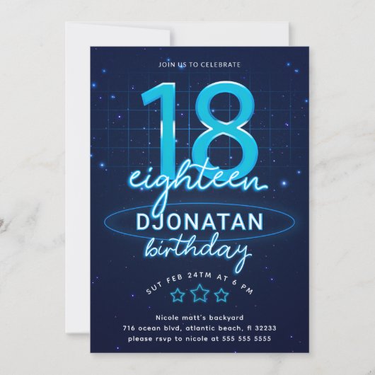 Blue Neon 18th Birthday Party Let's Glow Crazy Kaart (Voorkant)