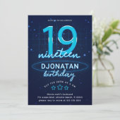 Blue Neon 19th Birthday Party Laten we gloed gek w Kaart (Staand voorkant)