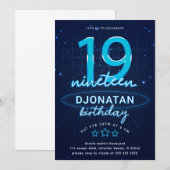 Blue Neon 19th Birthday Party Laten we gloed gek w Kaart (Voorkant / Achterkant)