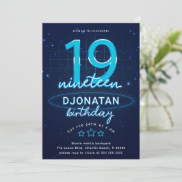 Blue Neon 19th Birthday Party Laten we gloed gek w Kaart