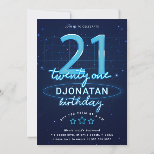 Blue Neon 21st Birthday Party Let's Glow Crazy Kaart (Voorkant)