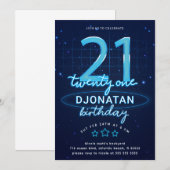 Blue Neon 21st Birthday Party Let's Glow Crazy Kaart (Voorkant / Achterkant)