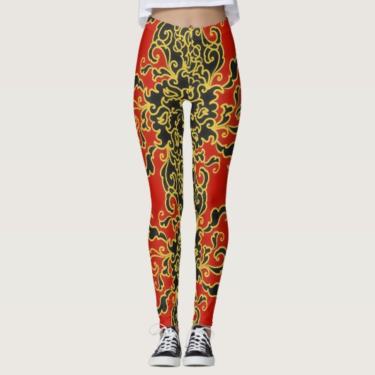 Blue Neon Abstract Line Art Trendy Rode Leggings (Voorkant)