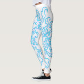 Blue Neon Abstract Line Art Trendy Witte Leggings (Links)
