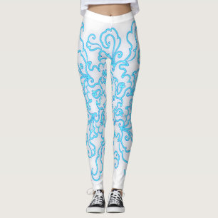Blue Neon Abstract Line Art Trendy Witte Leggings