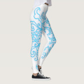Blue Neon Abstract Line Art Trendy Witte Leggings (Rechts)