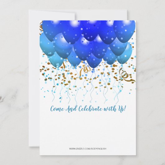 Blue Neon Balloons Confetti 50th Birthday Party Kaart (Achterkant)