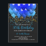 Blue Neon Balloons Confetti 50th Birthday Party Uitnodiging Briefkaart<br><div class="desc">Neonblauwe en blauwgroen ballonnen en confetti 50e verjaardagsfeest briefkaart uitnodiging,  50 met finesse. Rijke blauwe tinten op zwart. Personaliseer je partij.</div>