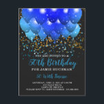 Blue Neon Balloons Confetti 50th Birthday Party Uitnodiging Briefkaart<br><div class="desc">Neonblauwe en blauwgroen ballonnen en confetti 50e verjaardagsfeest briefkaart uitnodiging,  50 met finesse. Rijke blauwe tinten op zwart. Personaliseer je partij.</div>
