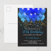 Blue Neon Balloons Confetti 50th Birthday Party Uitnodiging Briefkaart (Voorkant / Achterkant)