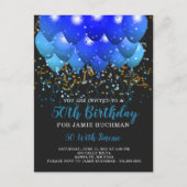 Blue Neon Balloons Confetti 50th Birthday Party Uitnodiging Briefkaart (Voorkant)