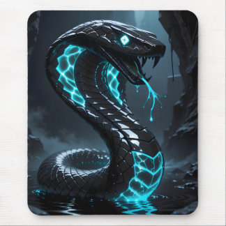 Blue Neon Black Snake Glowing Cobra Fantasy Gaming Muismat