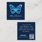 Blue Neon Butterfly Aesthetic QR Code Social Media Vierkante Visitekaartje (Voorkant / Achterkant)