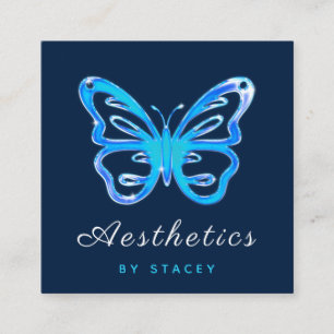 Blue Neon Butterfly Aesthetic QR Code Social Media Vierkante Visitekaartje