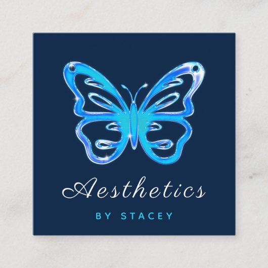 Blue Neon Butterfly Aesthetic QR Code Social Media Vierkante Visitekaartje (Voorkant)