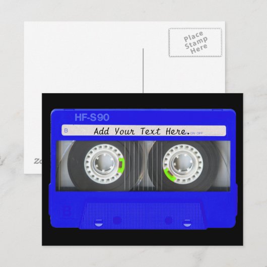 Blue Neon Cassettebandje Briefkaart (Voorkant / Achterkant)