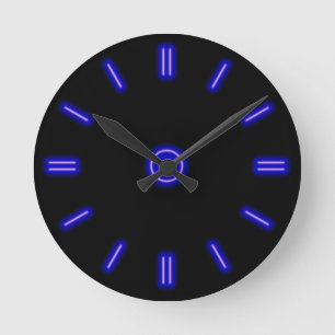 Blue Neon Clock Ronde Klok