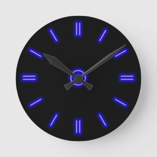 Blue Neon Clock Ronde Klok