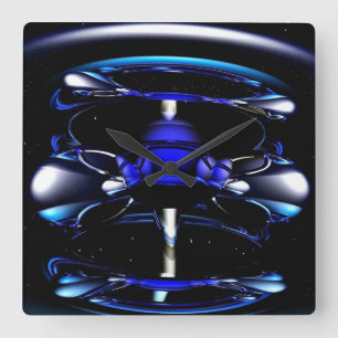 blue neon clock vierkante klok