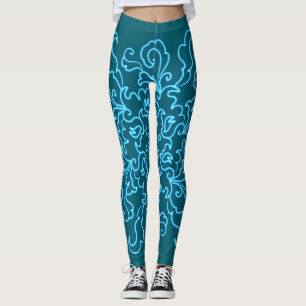 Blue Neon Dark Blauwgroen Abstracte lijn Art Trend Leggings