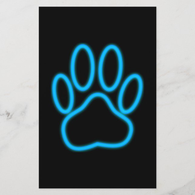 Blue Neon Dog Paw Print (Voorkant)