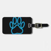 Blue Neon Dog Paw Print Bagagelabel (Voorkant horizontaal)