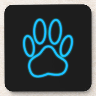 Blue Neon Dog Paw Print Bier Onderzetter