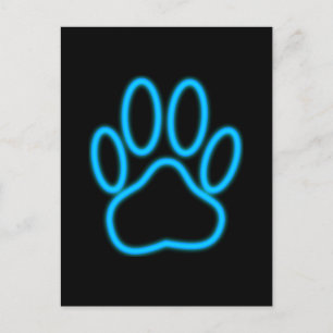 Blue Neon Dog Paw Print Briefkaart