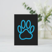 Blue Neon Dog Paw Print Briefkaart (Staand voorkant)