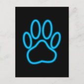 Blue Neon Dog Paw Print Briefkaart (Voorkant)