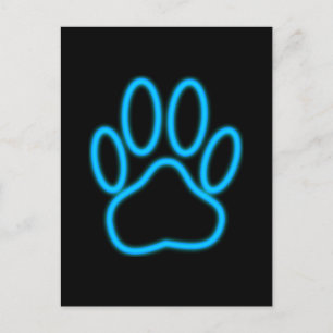 Blue Neon Dog Paw Print Briefkaart