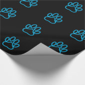 Blue Neon Dog Paw Print Cadeaupapier (Hoek)
