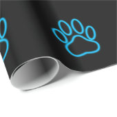 Blue Neon Dog Paw Print Cadeaupapier (Rol Hoek)