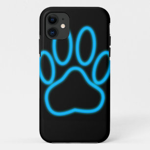Blue Neon Dog Paw Print iPhone 11 Hoesje