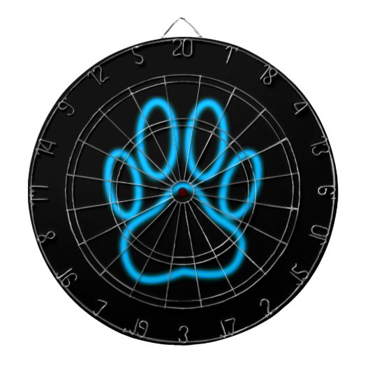 Blue Neon Dog Paw Print Dartbord (Voorkant)