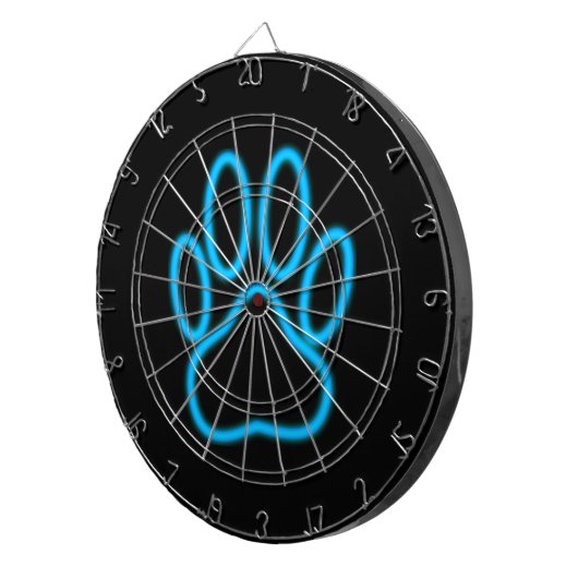 Blue Neon Dog Paw Print Dartbord (Voorkant Rechts)